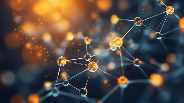 visualization of glowing molecular structure with luminous bonds and atoms creating futuristic scientific abstract concept perfect for education research and digital design