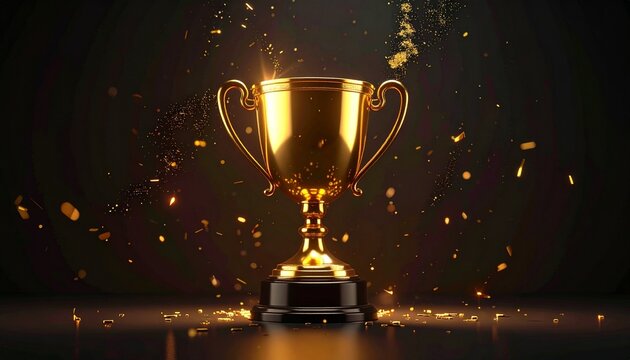 Golden Trophy Celebration A 3D Render of Achievement and Success with Glowing Effects