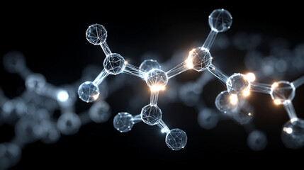 visualization of glowing molecular structure with luminous bonds and atoms creating futuristic scientific abstract concept perfect for education research and digital design