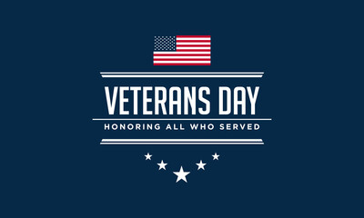 Veterans Day Banner Background Greeting Card Template with American Flag.