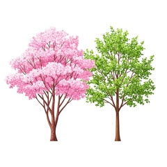 Obraz premium Two trees with pink and green leaves