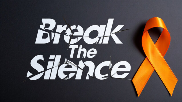 Break The Silence Message and Orange Awareness Ribbon