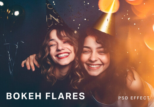 Joyful Celebration With Bokeh Flares PSD Effect