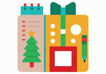 A festive christmas gift box with a calendar and a pencil perfect for the holiday season