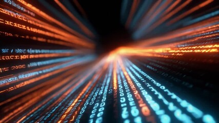 Dynamic Data Flow with Glowing Binary Code, Abstract Technology Background