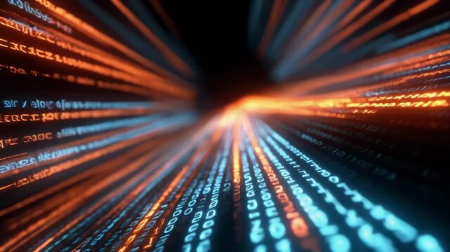 Dynamic Data Flow with Glowing Binary Code, Abstract Technology Background