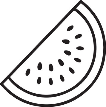 Simple hand drawn outline slice of watermelon with seeds