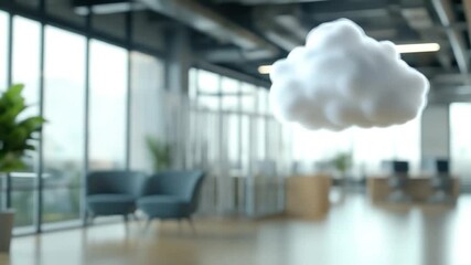 Conceptual cloud floating in modern office environment representing data storage or network - Powered by Adobe