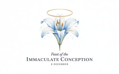 Feast of the Immaculate Conception Lily Flower and Halo Watercolor