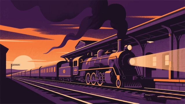 Ancient Steam Train Tells a Story Illustrator Artwork Banner Background Design Template 