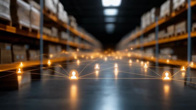 Innovative digital network connections in a modern storage facility showcasing technology and logistics - Powered by Adobe