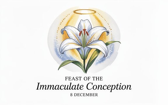 Feast of the Immaculate Conception Lily Flower and Halo Watercolor