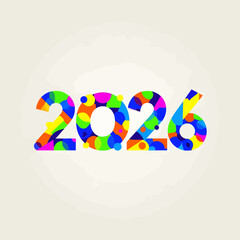 Colorful 2026 text with abstract pattern on a light background.