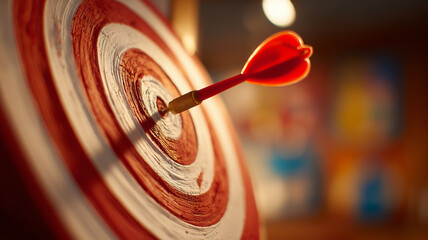 Dart striking the bullseye to convey precise targeting, goal achievement and strategic execution that drives growth and measurable business results. 