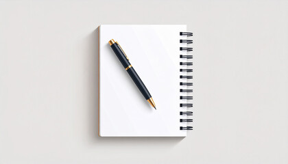 A notebook with blank pages and a pen on top of it.