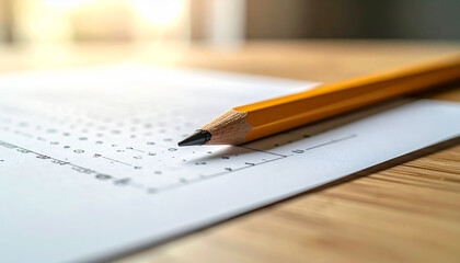 Close-up of a pencil on a test paper with answer bubbles.