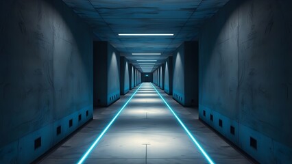 Futuristic Tunnel with Neon Blue Lights