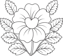 Detailed hibiscus flower line art for adult and kids coloring books, botanical outline for creative design projects
