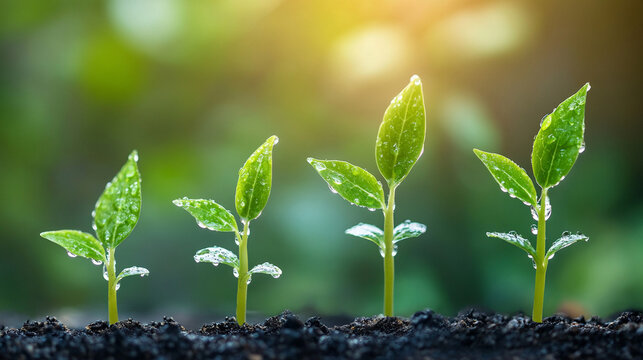Fresh green shoots emerging from soil bathed in soft light symbolizing growth renewal and new beginnings nature concept sustainable life and rejuvenation for inspirational visual - Powered by Adobe