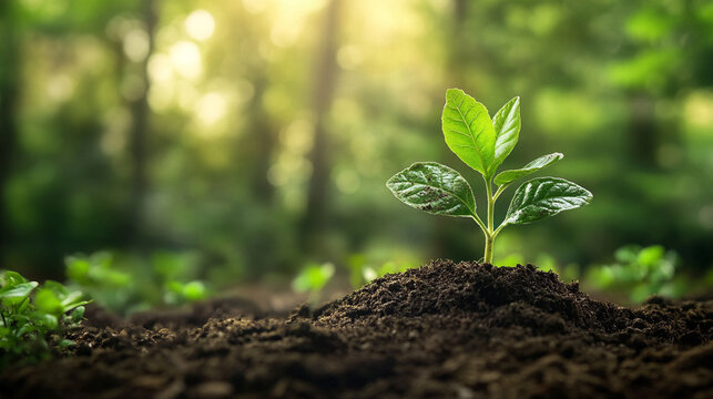 Fototapeta Fresh green shoots emerging from soil bathed in soft light symbolizing growth renewal and new beginnings nature concept sustainable life and rejuvenation for inspirational visual