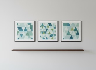 Fototapeta premium Triple Square Frame Mockup Set: Horizontal Row on Minimalist Gray Wall. Gallery Display & Clean Frontal Lighting
