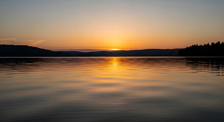 Fototapeta premium Reflections of Fire: A Lake’s Last Light at Sunset