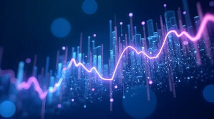 Visualize Market Growth with This Dynamic Graph Overlaying Cityscape, Promising Financial Success and Investment Opportunities, Showing Data Trends and Economic Progress