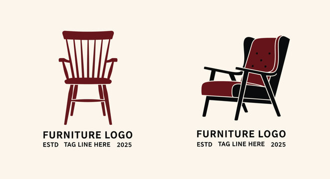 Modern furniture logo set featuring classic chair designs for branding
