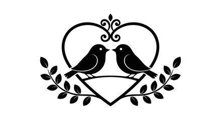 Two elegant birds in love heart frame perfect for wedding invitations
