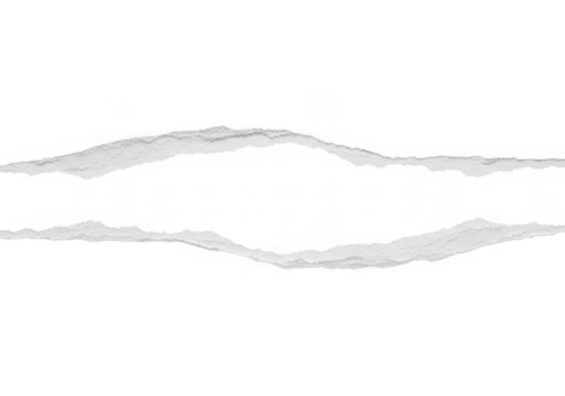 Two torn paper strips with rough edges isolated on transparent background, representing separation or division