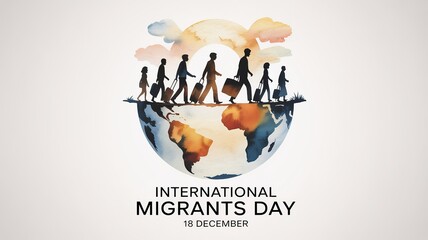International Migrants Day People Walking on Globe Silhouette