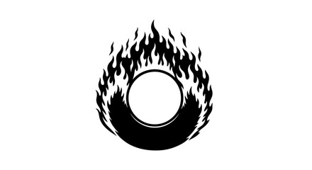 Bold tire engulfed in flames creates a dynamic, powerful sensation