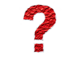 A crumpled red paper question mark isolated on transparent background