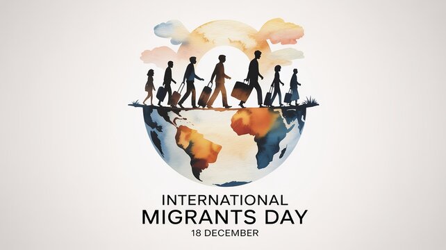 International Migrants Day People Walking on Globe Silhouette