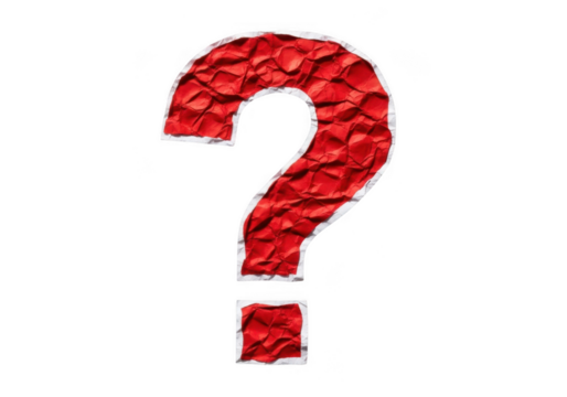 A crumpled red paper question mark isolated on transparent background