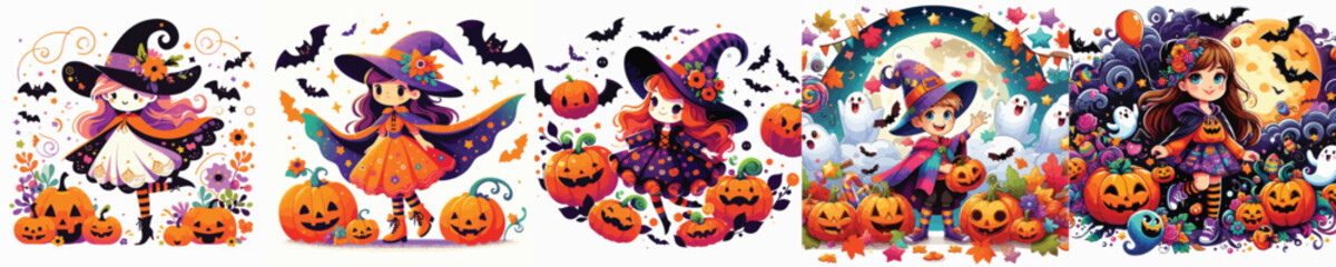 Fototapeta premium VECTOR IMAGE GIRL USING A HALLOWEEN THEME