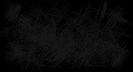 Dark grunge texture vector overlay with chaotic hand-drawn scribble lines on black background