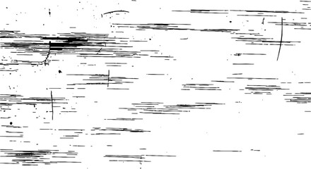 Black and white distressed grunge overlay texture with horizontal scratches and tiny dots Worn rough vector background pattern