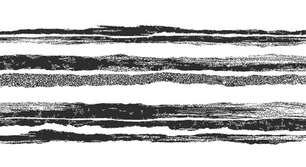 Vector set of grunge horizontal stripes Black and white abstract texture elements distressed ink brush stroke edges for overlay background