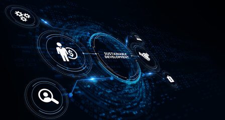 SUSTAINABLE DEVELOPMENT inscription, cloud technology concept. Business, Technology, Internet and network concept. 3d illustration