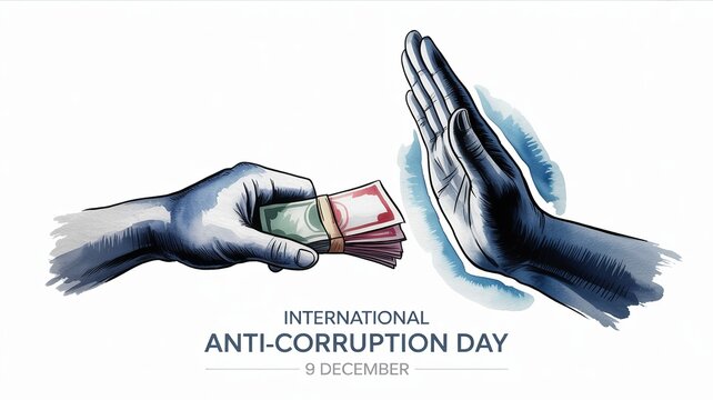 Anti-Corruption Day Hand Refusing Bribe Money Watercolor