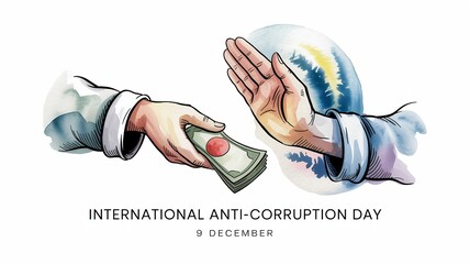 Anti-Corruption Day Hand Refusing Bribe Money Watercolor