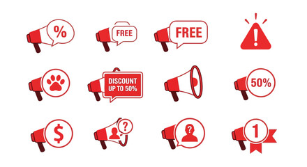 Boost sales with these vibrant discount megaphone icons for marketing