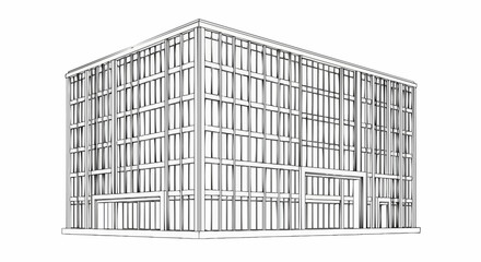 Modern Glass Office Building Facade Architectural Sketch.