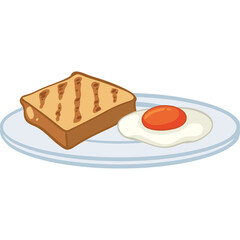A Square Slice of Toasted Bread With Grill Marks Next To A Fried Egg On A Clear Glass Plate With A Transparent Background