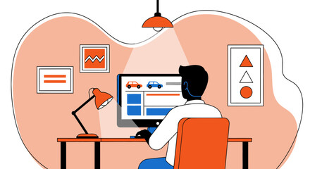 Person searching for new or used cars online in a modern workspace