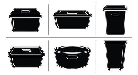 Organization essentials simple container shapes black and white line art