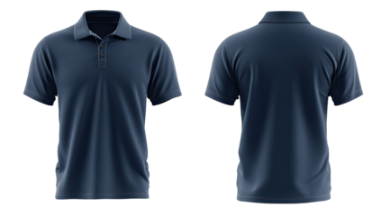 Navy blue polo shirt, front and back views