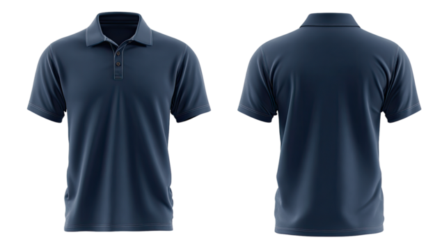 Navy blue polo shirt, front and back views