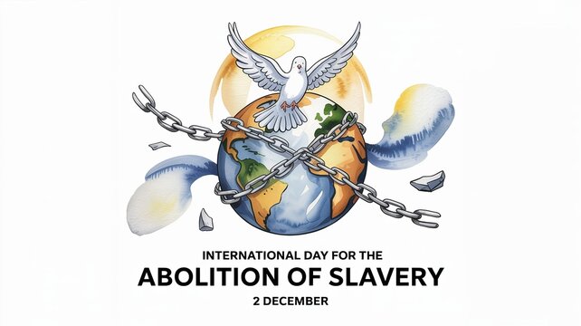 Abolition of Slavery Globe with Chains and Dove Symbol